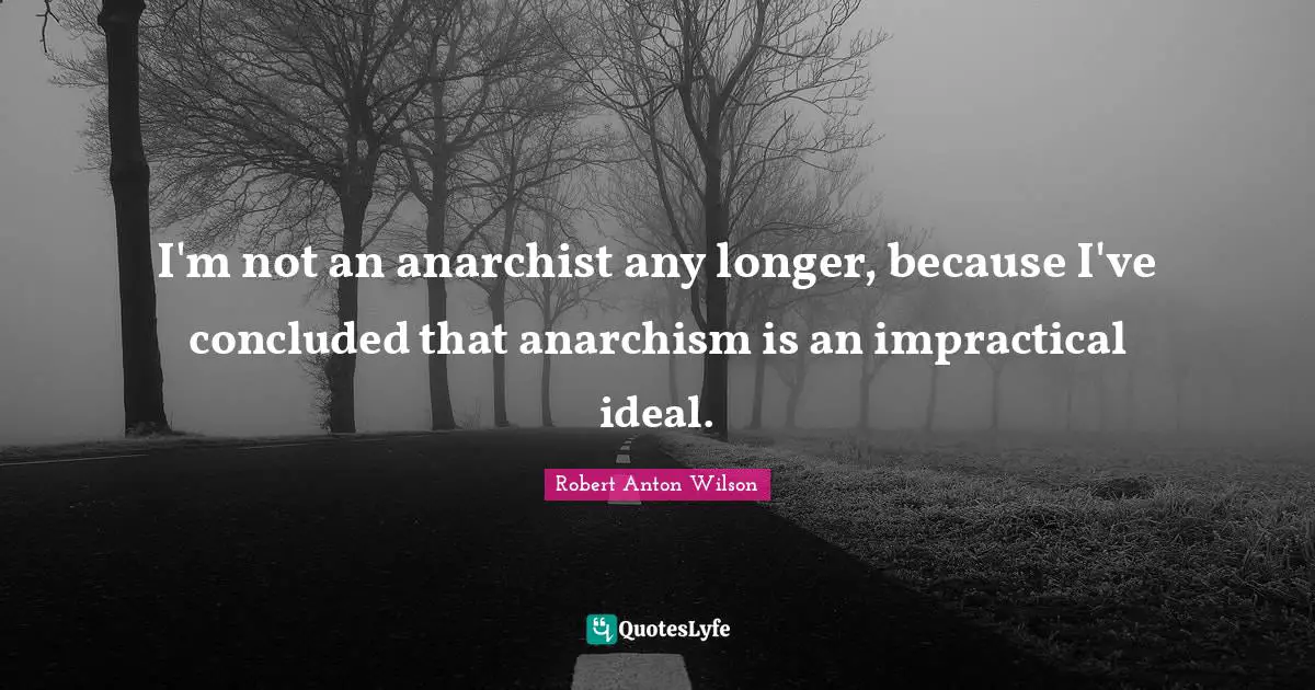 I'm not an anarchist any longer, because I've concluded that anarchism is an impractical ideal.