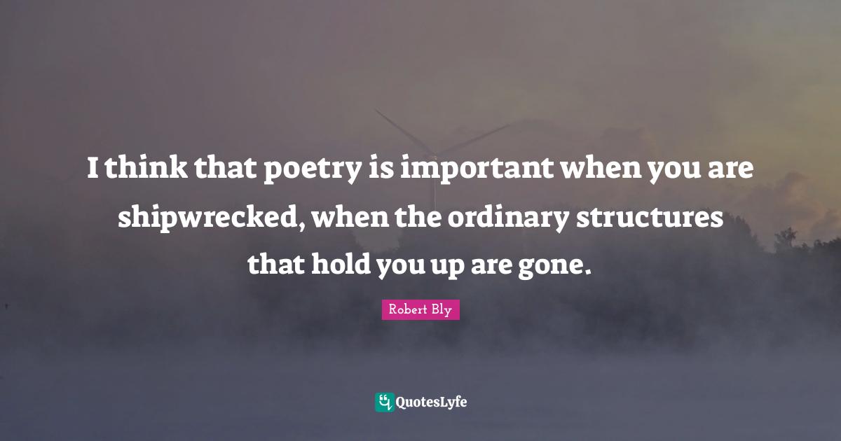 Robert Bly Quotes: "I think that poetry is important when you are shipwrecked, when the ordinary structures that hold you up are gone."