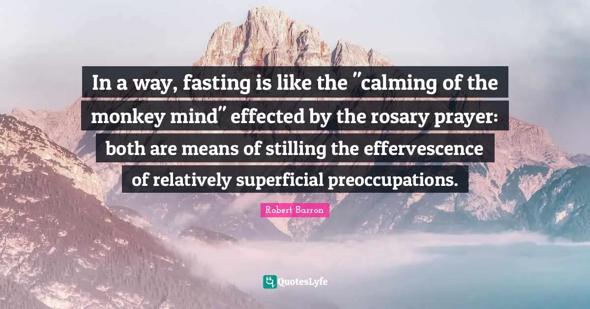 Calming Quotes: "In a way, fasting is like the "calming of the monkey mind" effected by the rosary prayer: both are means of stilling the effervescence of relatively superficial preoccupations."