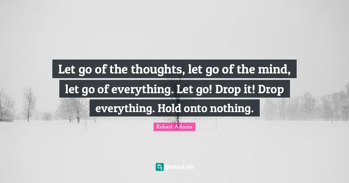 Robert Adams Quotes: "Let go of the thoughts, let go of the mind, let go of everything. Let go! Drop it! Drop everything. Hold onto nothing."