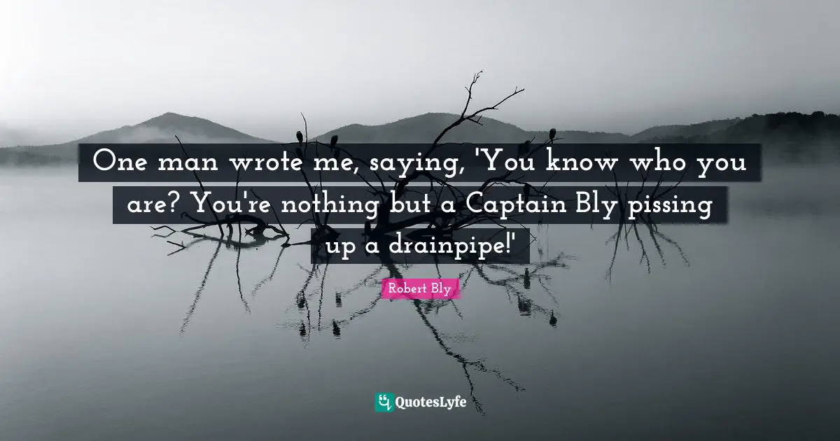 Robert Bly Quotes: "One man wrote me, saying, 'You know who you are? You're nothing but a Captain Bly pissing up a drainpipe!'"