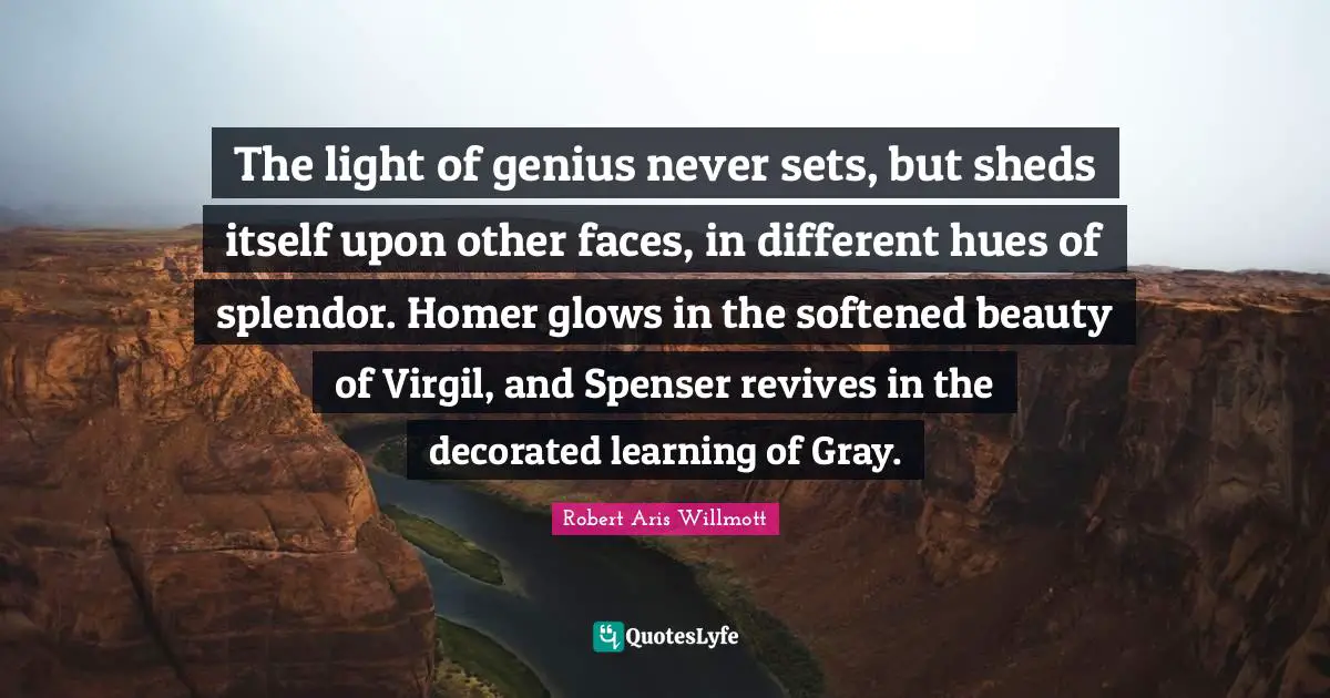The light of genius never sets, but sheds itself upon other faces, in different hues of splendor. Homer glows in the softened beauty of Virgil, and Spenser revives in the decorated learning of Gray.