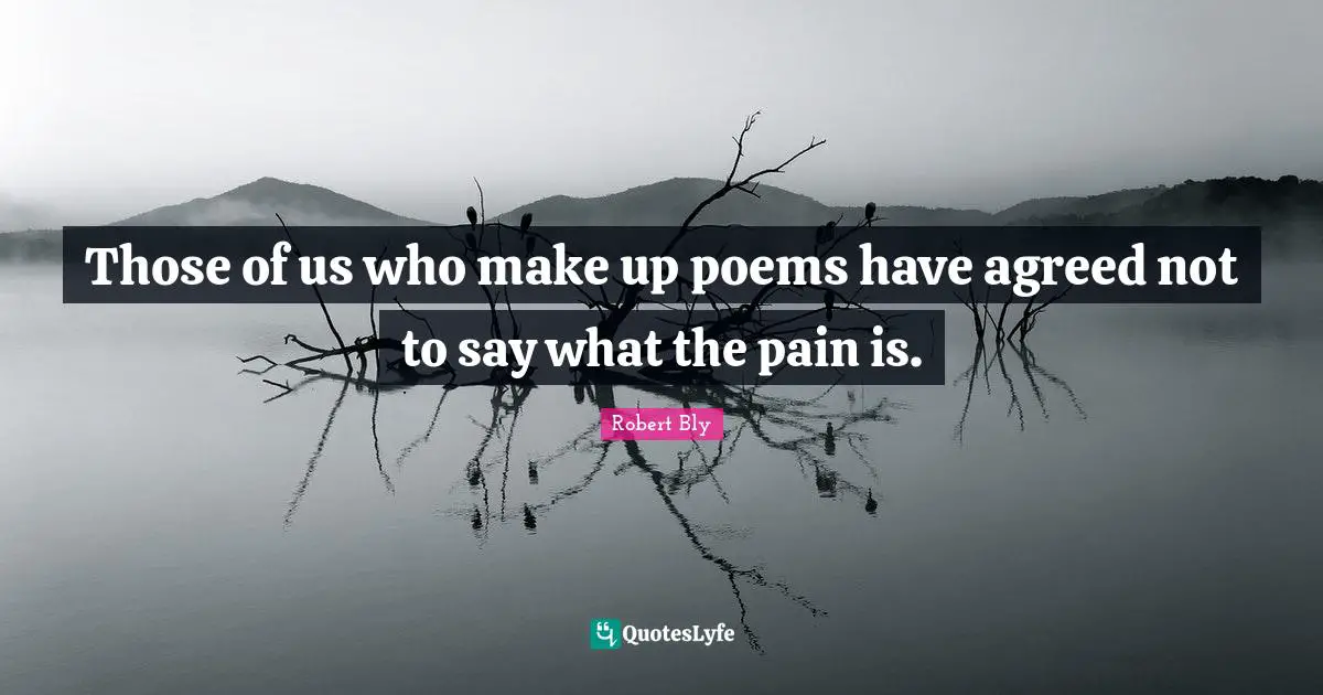 Robert Bly Quotes: "Those of us who make up poems have agreed not to say what the pain is."