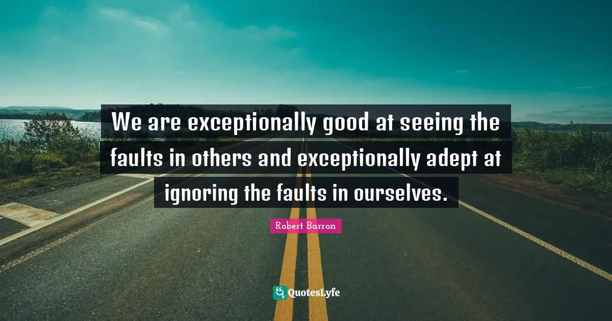 We are exceptionally good at seeing the faults in others and exceptionally adept at ignoring the faults in ourselves.