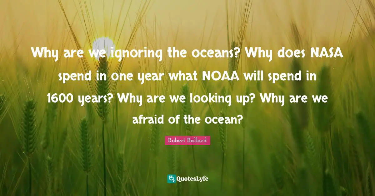 Why are we ignoring the oceans? Why does NASA spend in one year what NOAA will spend in 1600 years? Why are we looking up? Why are we afraid of the ocean?