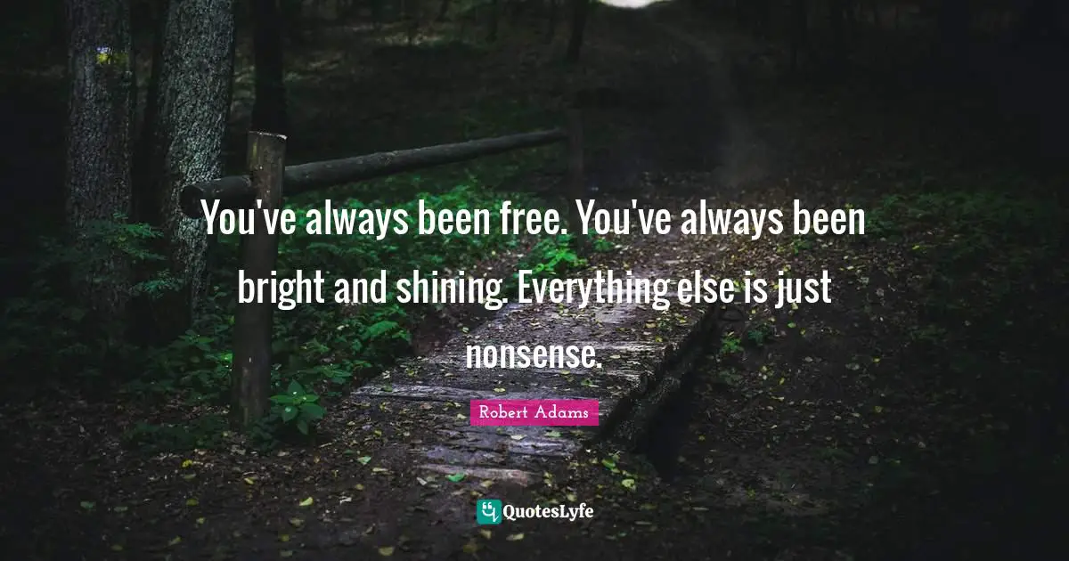 Robert Adams Quotes: "You've always been free. You've always been bright and shining. Everything else is just nonsense."