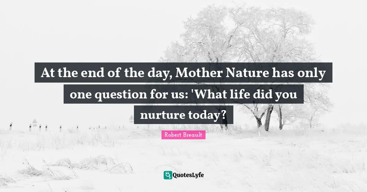 Mother Nature Quotes: "At the end of the day, Mother Nature has only one question for us: 'What life did you nurture today?"