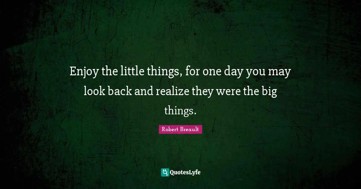Robert Breault Quotes: Enjoy the little things, for one day you may look back and realize they were the big things.