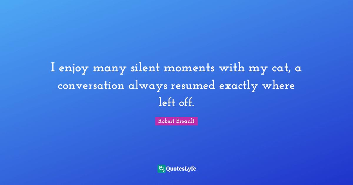 I enjoy many silent moments with my cat, a conversation always resumed exactly where left off.