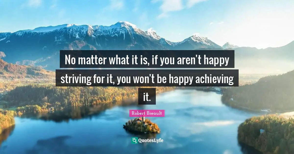No matter what it is, if you aren't happy striving for it, you won't be happy achieving it.