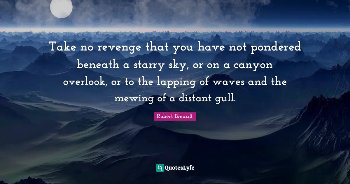 Take no revenge that you have not pondered beneath a starry sky, or on a canyon overlook, or to the lapping of waves and the mewing of a distant gull.
