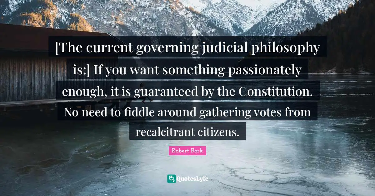 [The current governing judicial philosophy is:] If you want something passionately enough, it is guaranteed by the Constitution. No need to fiddle around gathering votes from recalcitrant citizens.