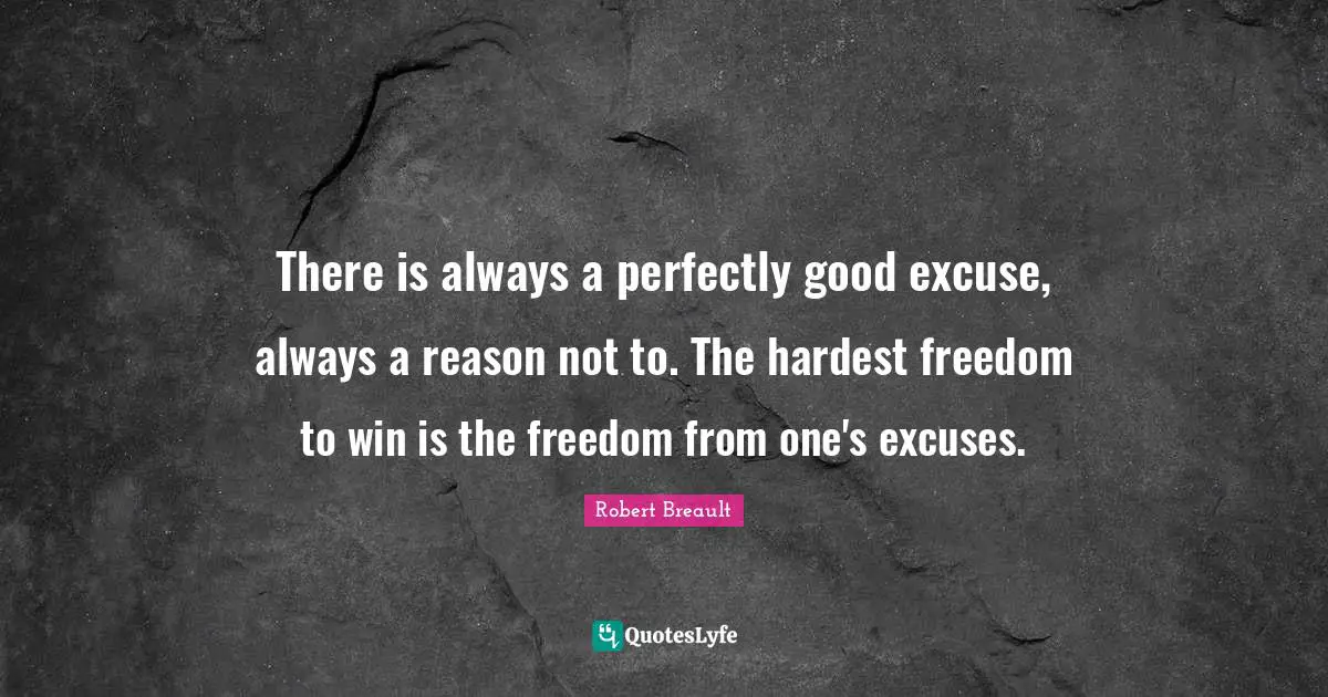 Perfectly Good Quotes: "There is always a perfectly good excuse, always a reason not to. The hardest freedom to win is the freedom from one's excuses."