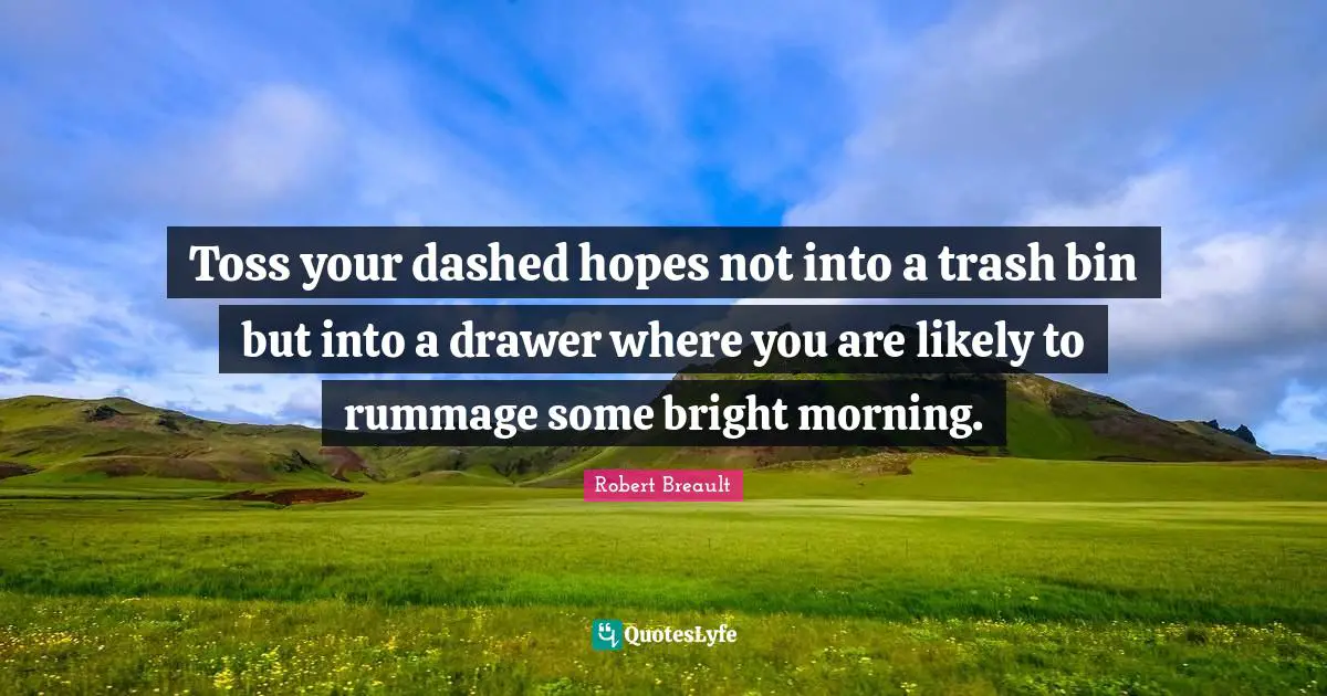Toss your dashed hopes not into a trash bin but into a drawer where you are likely to rummage some bright morning.