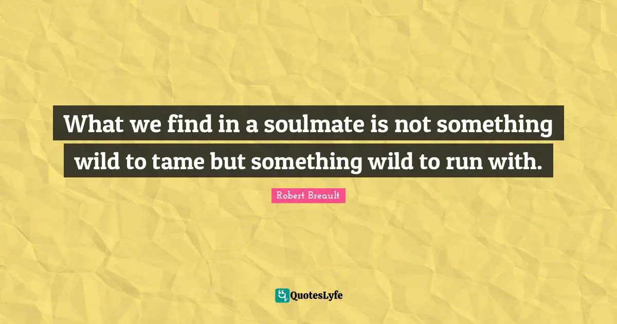 What we find in a soulmate is not something wild to tame but something wild to run with.
