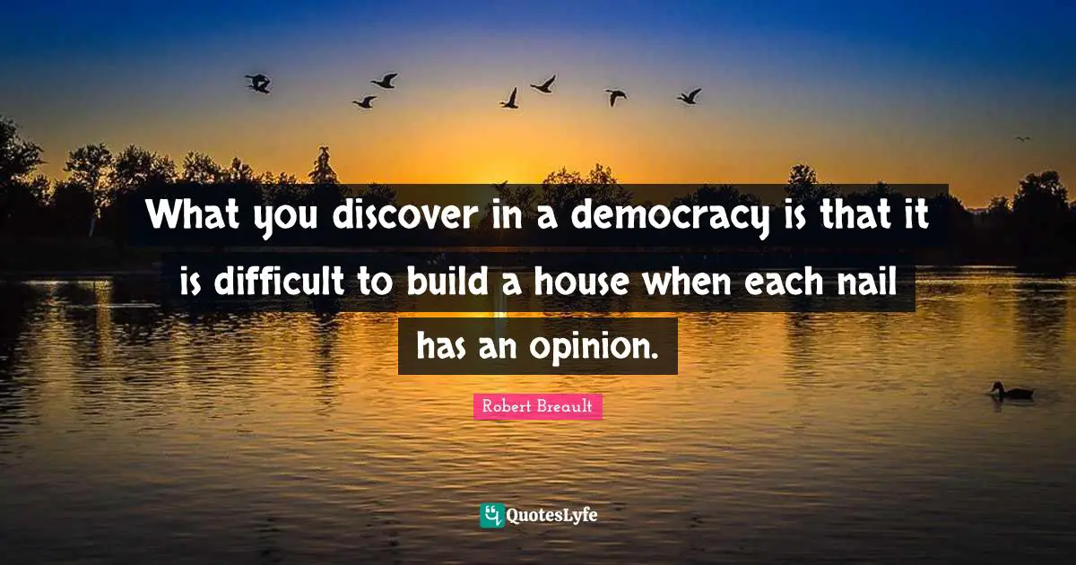 What you discover in a democracy is that it is difficult to build a house when each nail has an opinion.