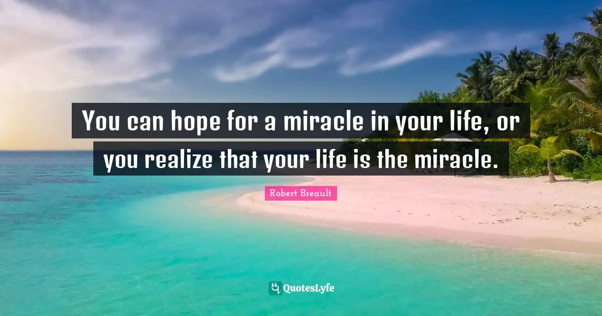 Robert Breault Quotes: You can hope for a miracle in your life, or you realize that your life is the miracle.
