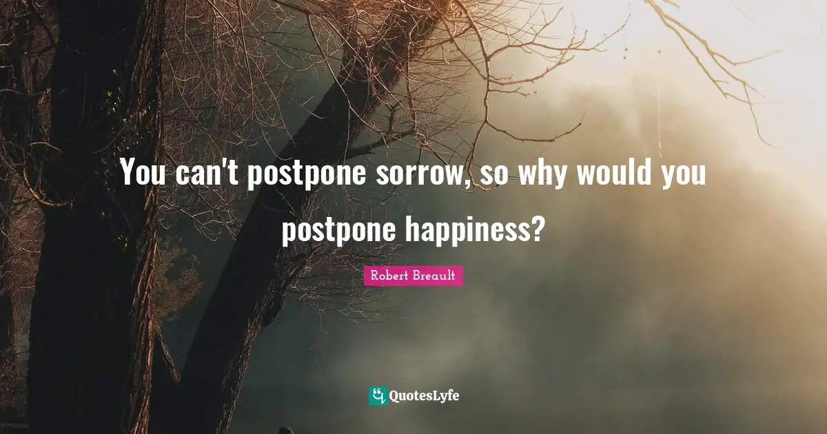 You can't postpone sorrow, so why would you postpone happiness?