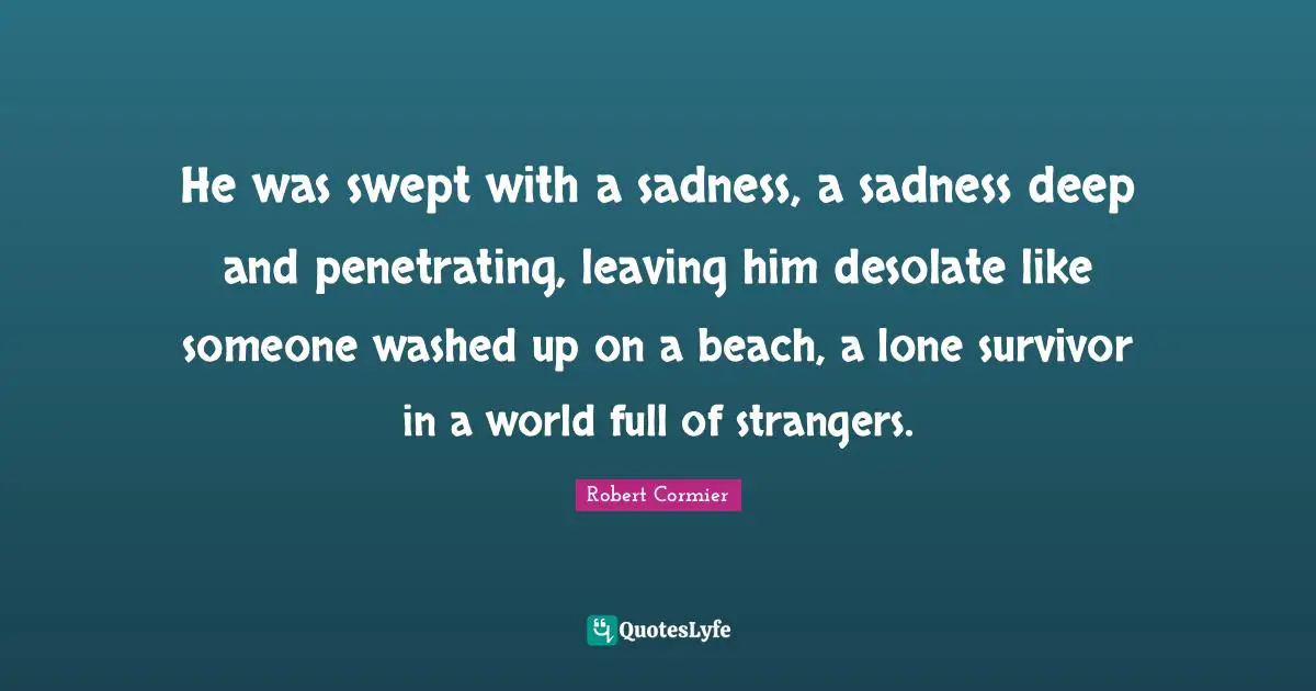 He was swept with a sadness, a sadness deep and penetrating, leaving him desolate like someone washed up on a beach, a lone survivor in a world full of strangers.