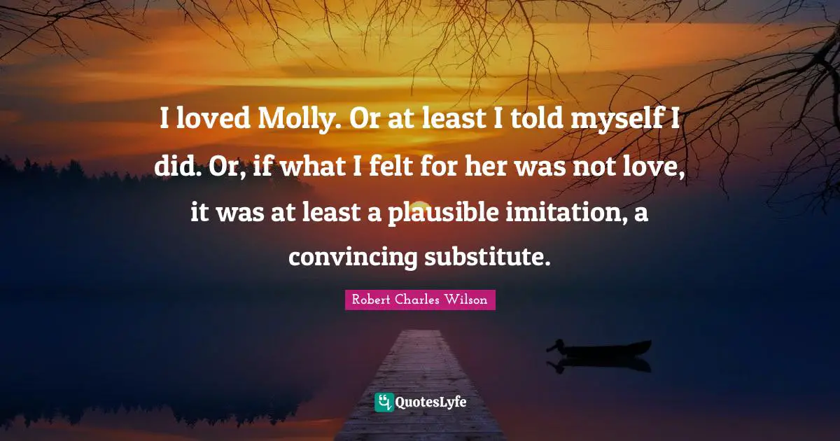 I loved Molly. Or at least I told myself I did. Or, if what I felt for her was not love, it was at least a plausible imitation, a convincing substitute.