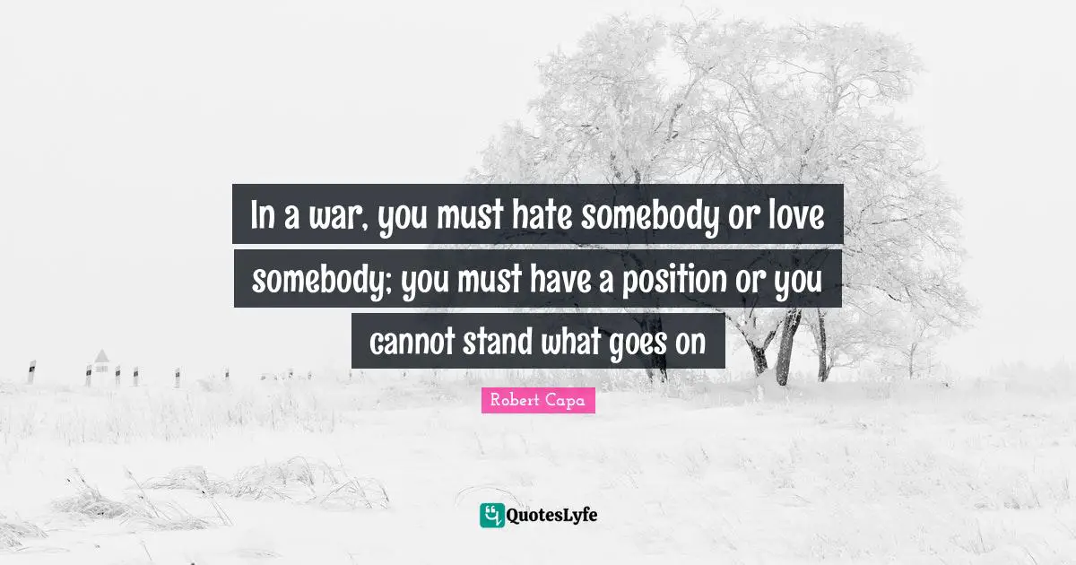 In a war, you must hate somebody or love somebody; you must have a position or you cannot stand what goes on