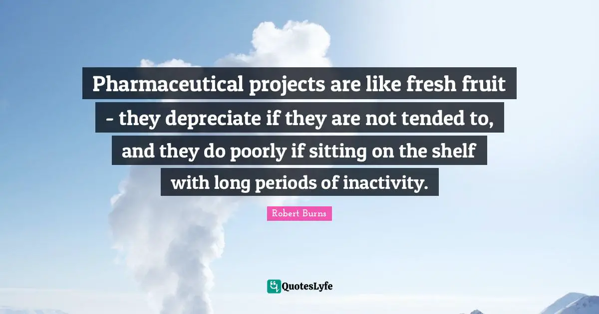 Pharmaceutical projects are like fresh fruit - they depreciate if they are not tended to, and they do poorly if sitting on the shelf with long periods of inactivity.