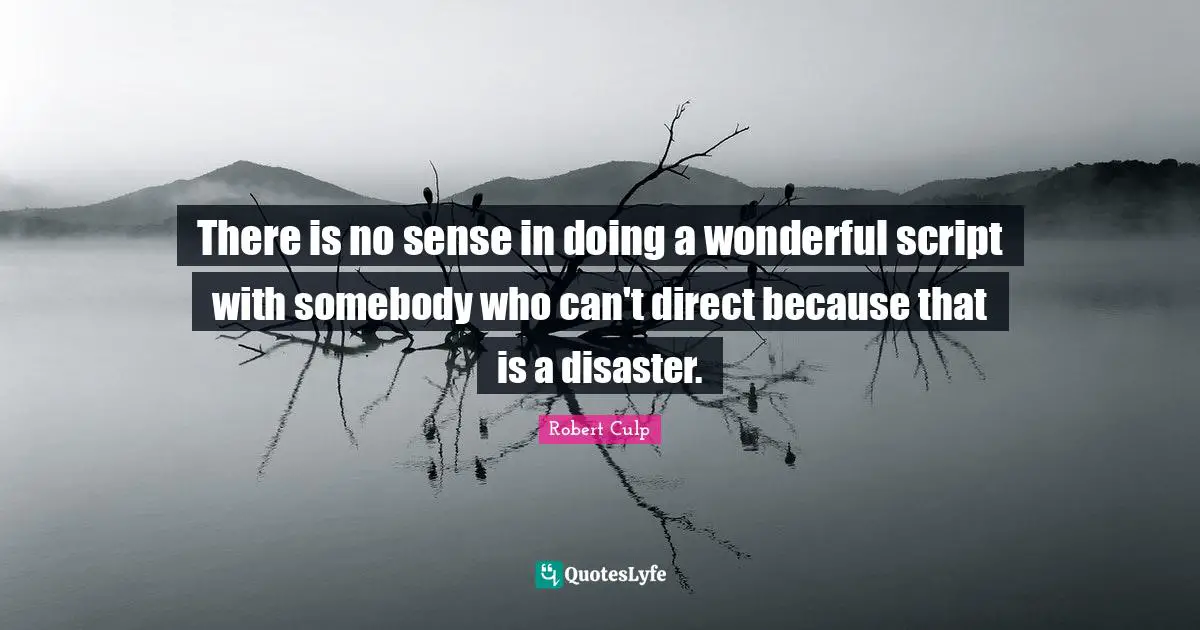 There is no sense in doing a wonderful script with somebody who can't direct because that is a disaster.