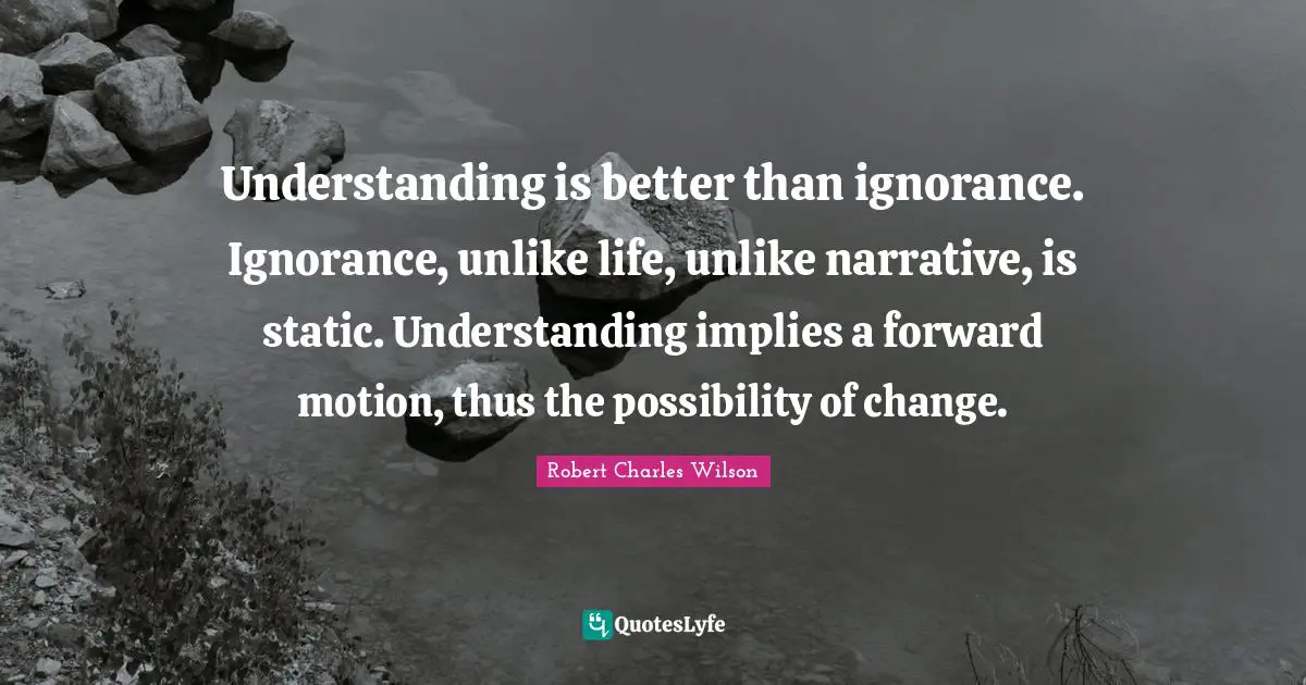 Understanding is better than ignorance. Ignorance, unlike life, unlike narrative, is static. Understanding implies a forward motion, thus the possibility of change.