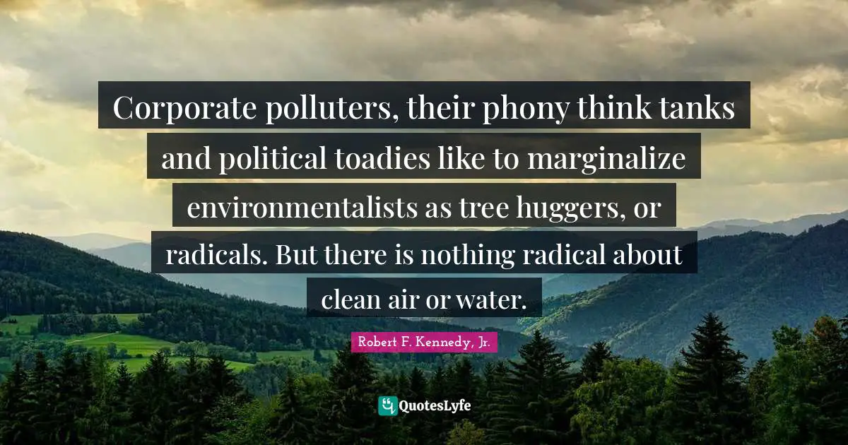 Corporate polluters, their phony think tanks and political toadies like to marginalize environmentalists as tree huggers, or radicals. But there is nothing radical about clean air or water.