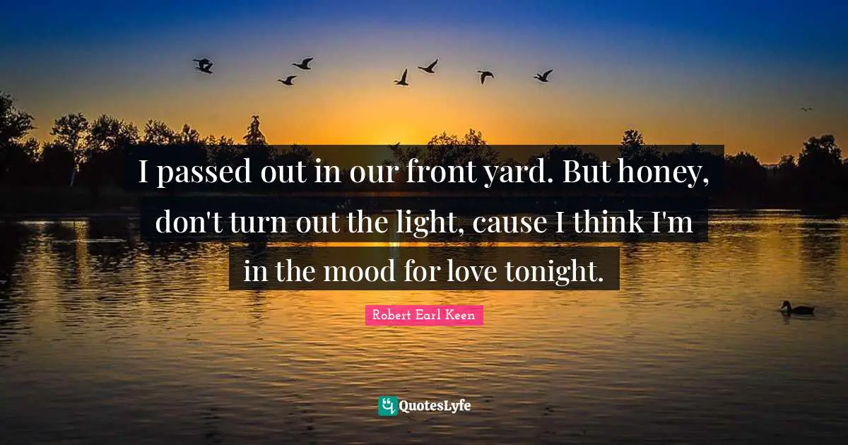 I passed out in our front yard. But honey, don't turn out the light, cause I think I'm in the mood for love tonight.
