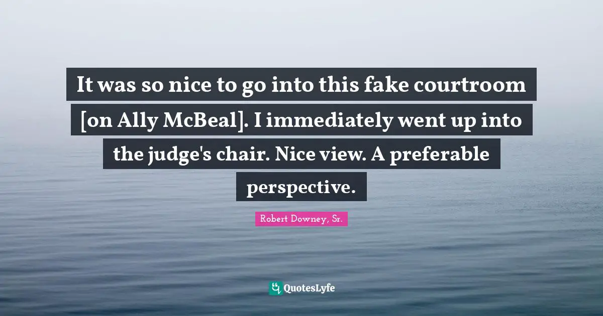 It was so nice to go into this fake courtroom [on Ally McBeal]. I immediately went up into the judge's chair. Nice view. A preferable perspective.