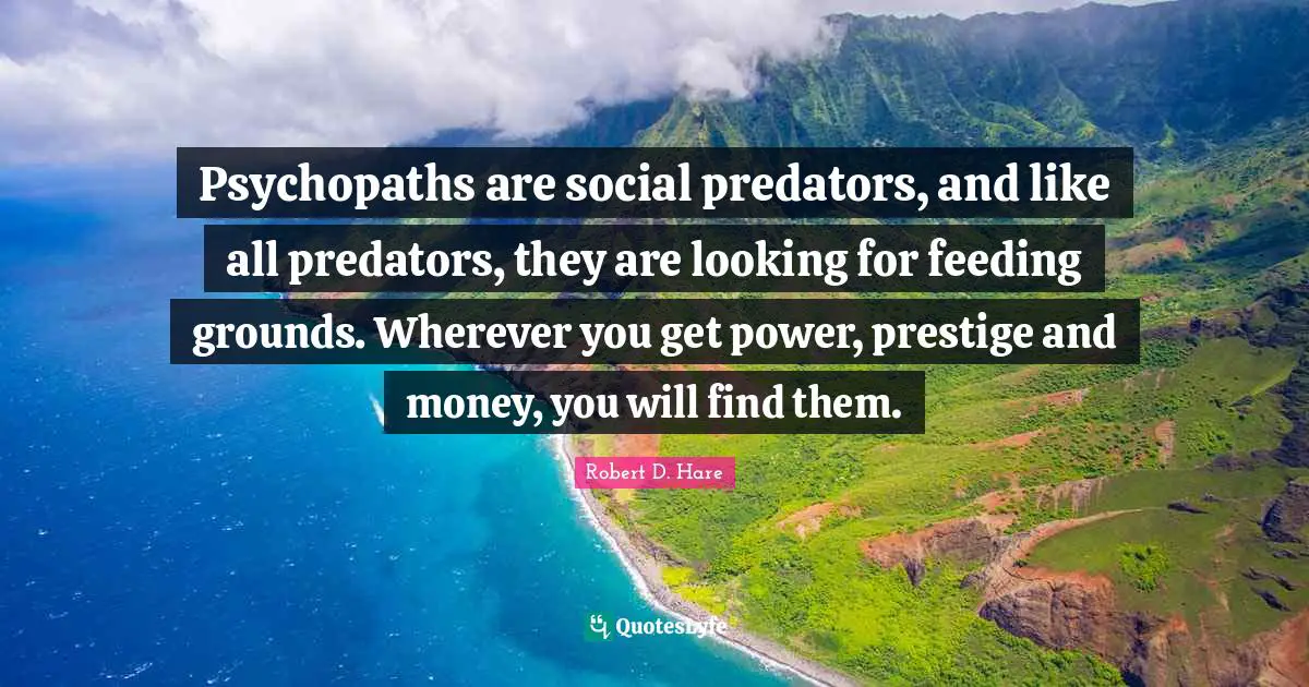 Psychopaths are social predators, and like all predators, they are looking for feeding grounds. Wherever you get power, prestige and money, you will find them.