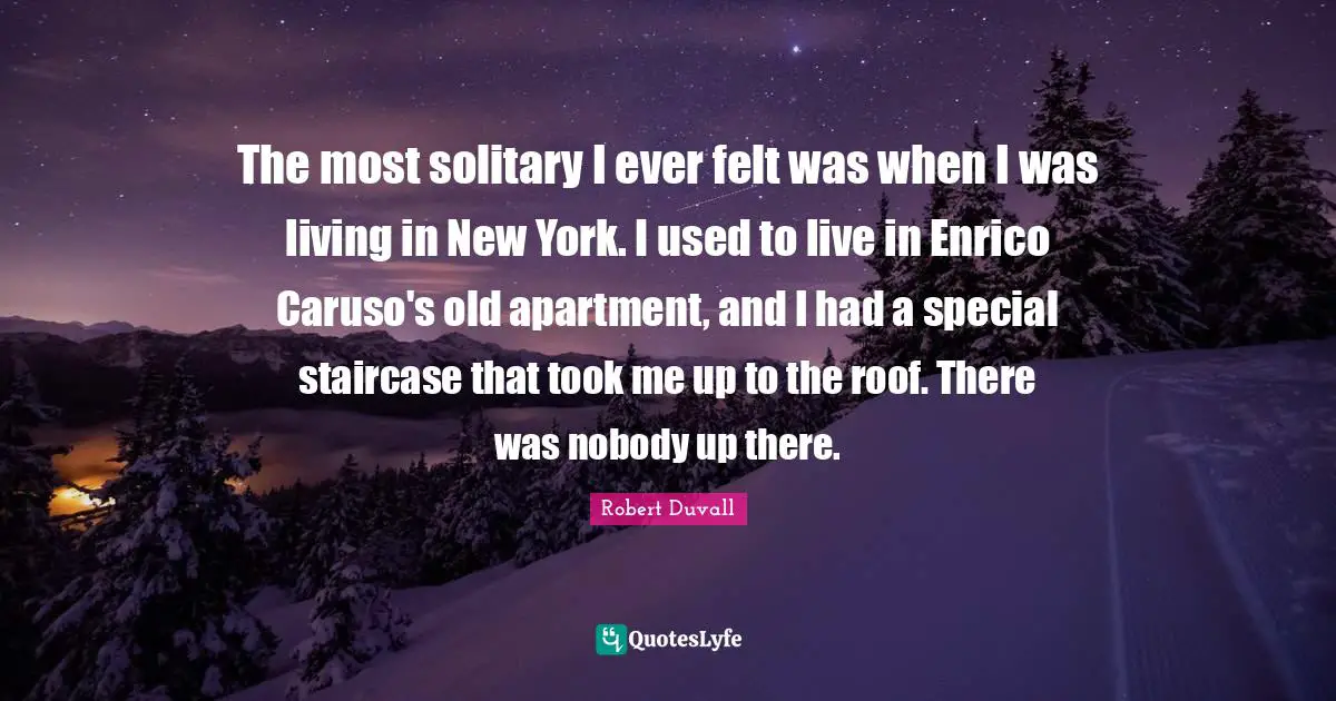 The most solitary I ever felt was when I was living in New York. I used to live in Enrico Caruso's old apartment, and I had a special staircase that took me up to the roof. There was nobody up there.