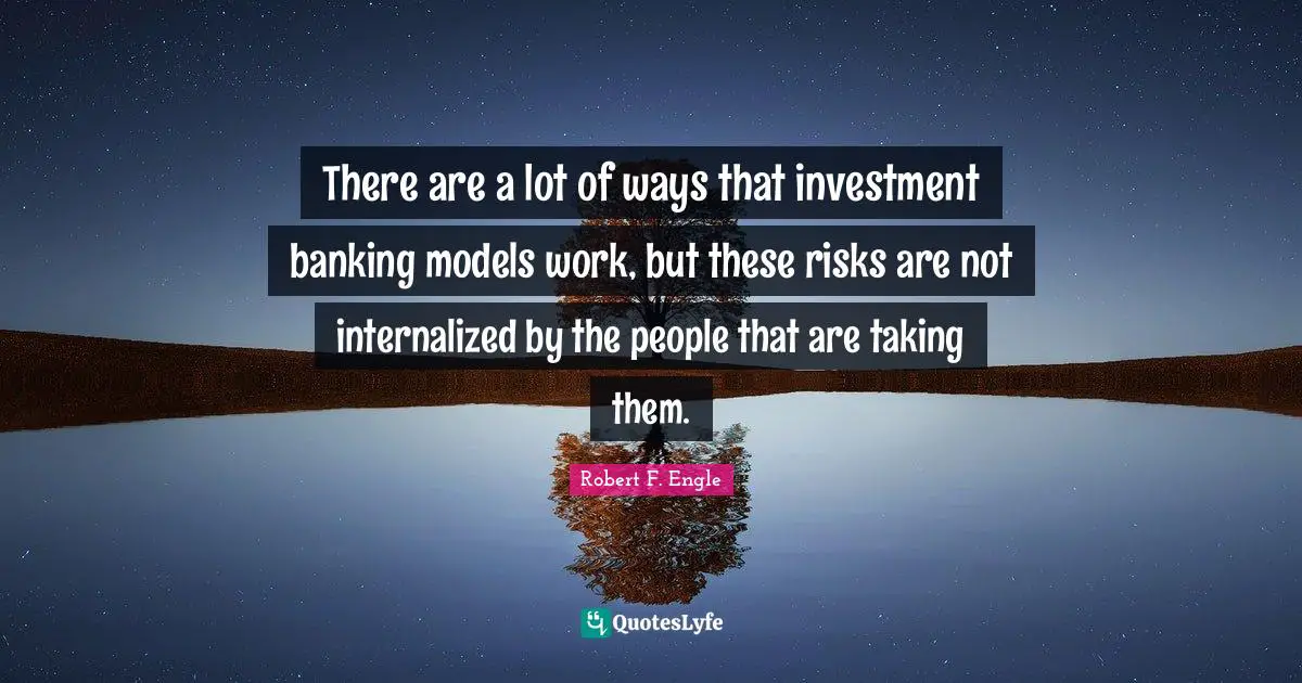 There are a lot of ways that investment banking models work, but these risks are not internalized by the people that are taking them.