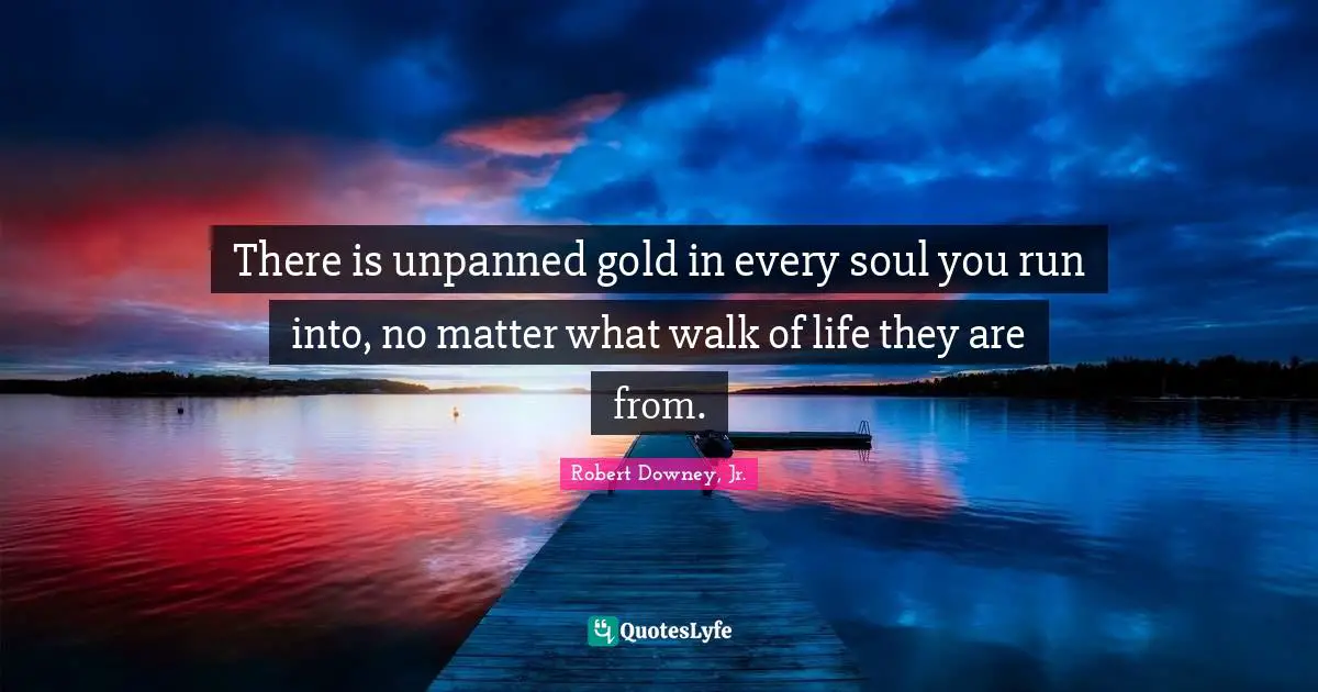 Robert Downey, Jr. Quotes: "There is unpanned gold in every soul you run into, no matter what walk of life they are from."