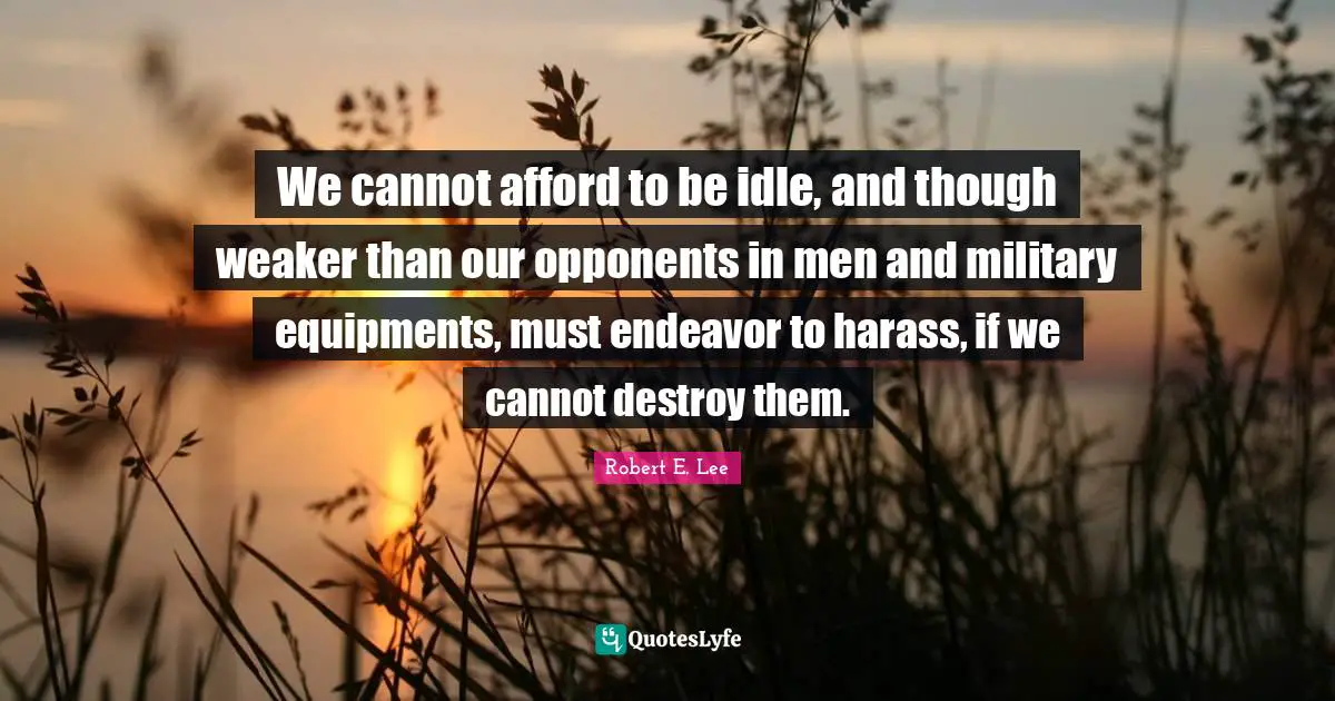 We cannot afford to be idle, and though weaker than our opponents in men and military equipments, must endeavor to harass, if we cannot destroy them.