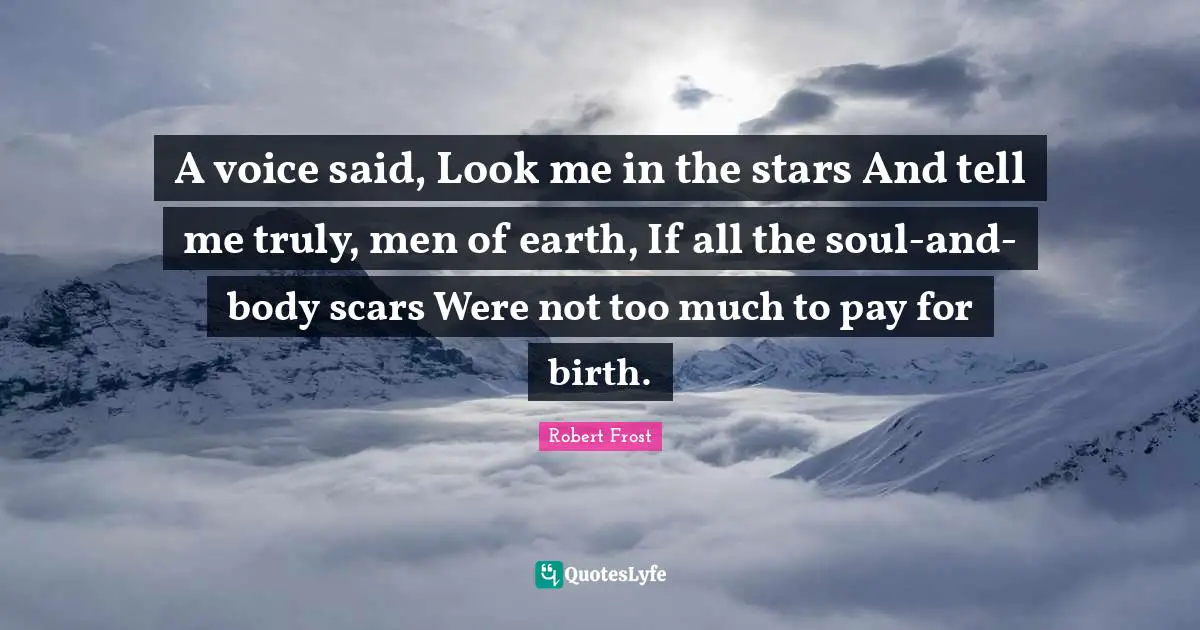 A voice said, Look me in the stars And tell me truly, men of earth, If all the soul-and-body scars Were not too much to pay for birth.