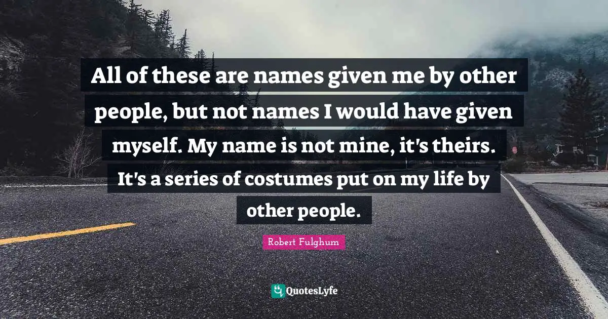 All of these are names given me by other people, but not names I would have given myself. My name is not mine, it's theirs. It's a series of costumes put on my life by other people.