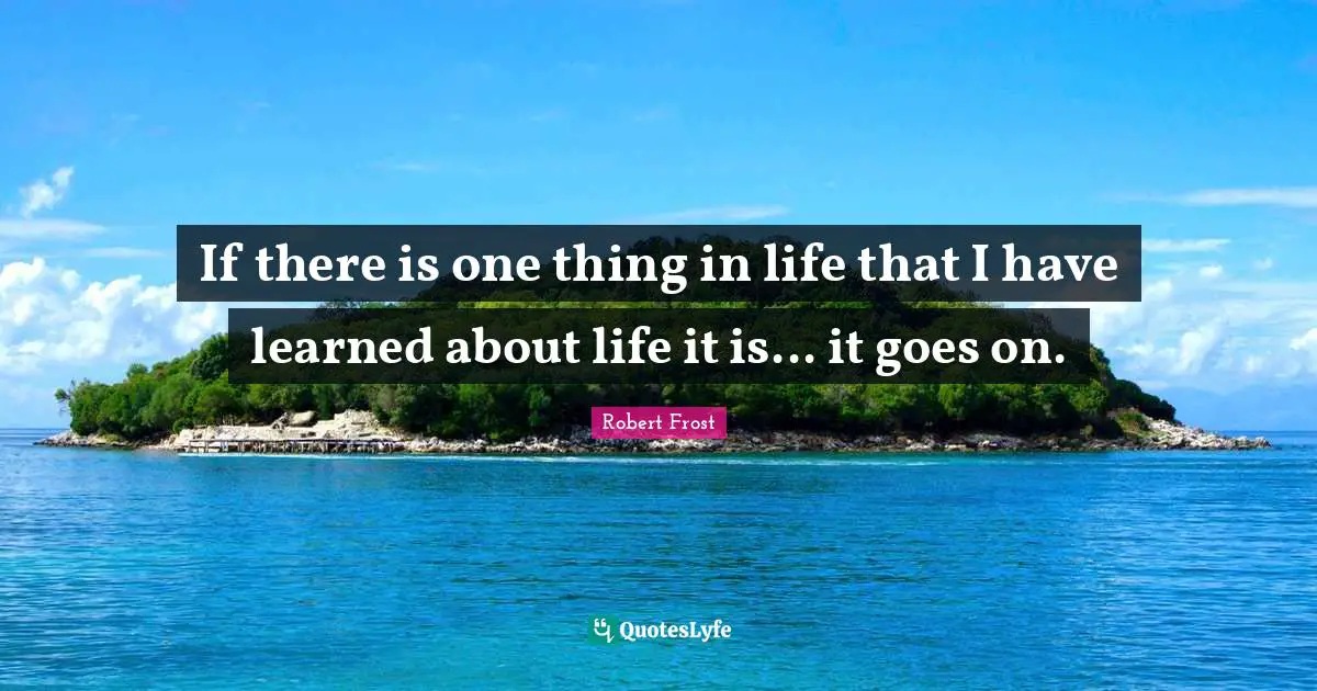 If there is one thing in life that I have learned about life it is... it goes on.
