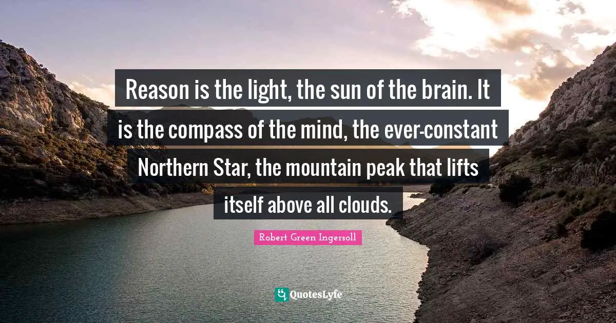 Reason is the light, the sun of the brain. It is the compass of the mind, the ever-constant Northern Star, the mountain peak that lifts itself above all clouds.
