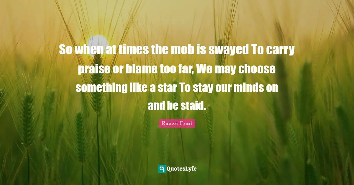 So when at times the mob is swayed To carry praise or blame too far, We may choose something like a star To stay our minds on and be staid.