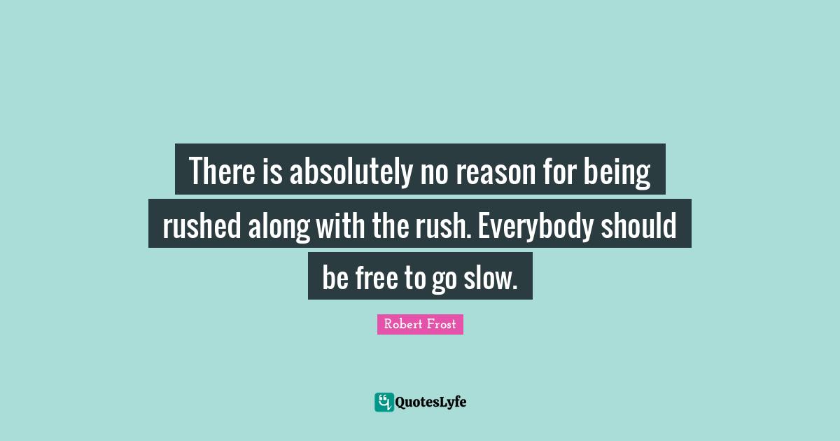 Robert Frost Quotes: "There is absolutely no reason for being rushed along with the rush. Everybody should be free to go slow."