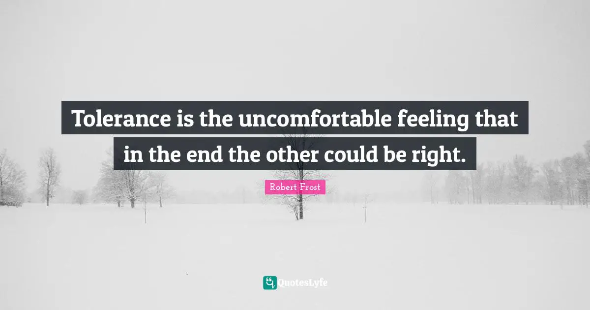 Tolerance is the uncomfortable feeling that in the end the other could be right.