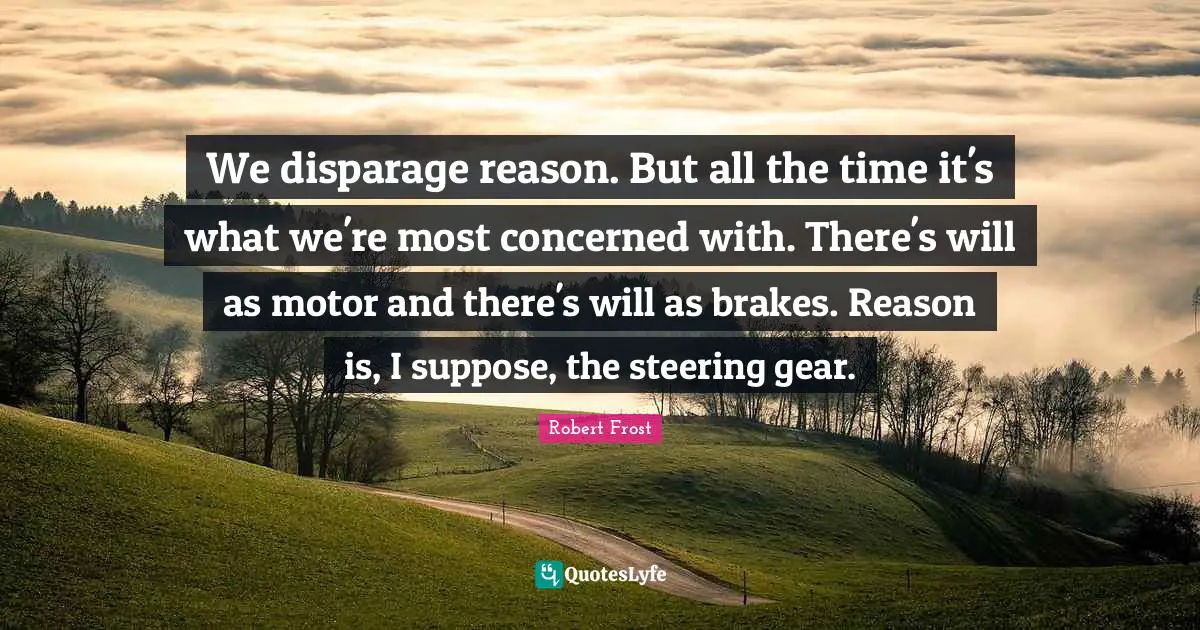 Gears Quotes: "We disparage reason. But all the time it's what we're most concerned with. There's will as motor and there's will as brakes. Reason is, I suppose, the steering gear."