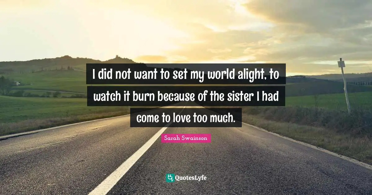 I did not want to set my world alight, to watch it burn because of the sister I had come to love too much.