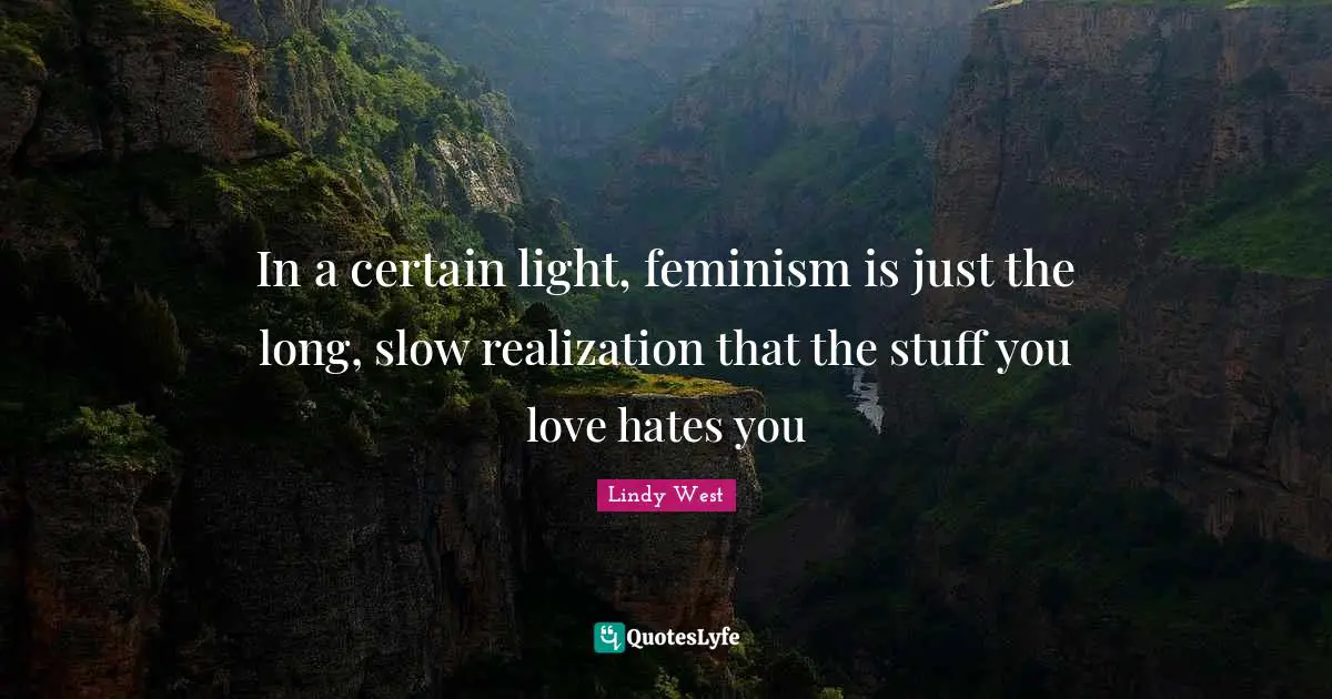 In a certain light, feminism is just the long, slow realization that the stuff you love hates you