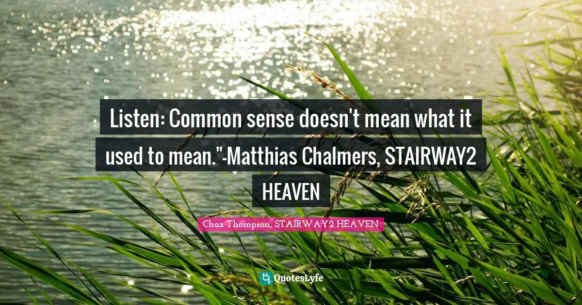 Listen: Common sense doesn't mean what it used to mean."-Matthias Chalmers, STAIRWAY2 HEAVEN