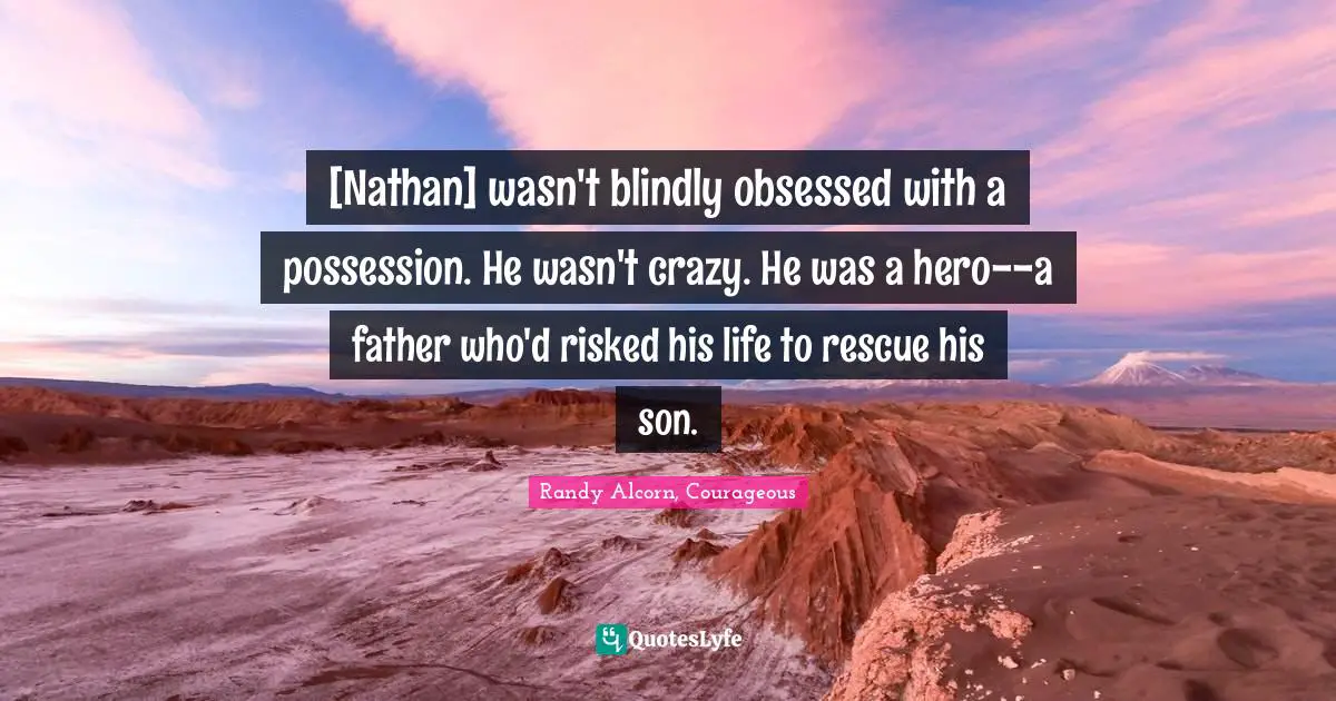 [Nathan] wasn't blindly obsessed with a possession. He wasn't crazy. He was a hero--a father who'd risked his life to rescue his son.