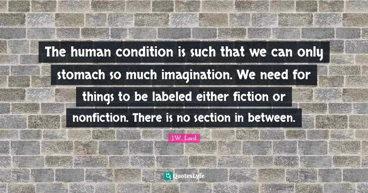 The human condition is such that we can only stomach so much imagination. We need for things to be labeled either fiction or nonfiction. There is no section in between.