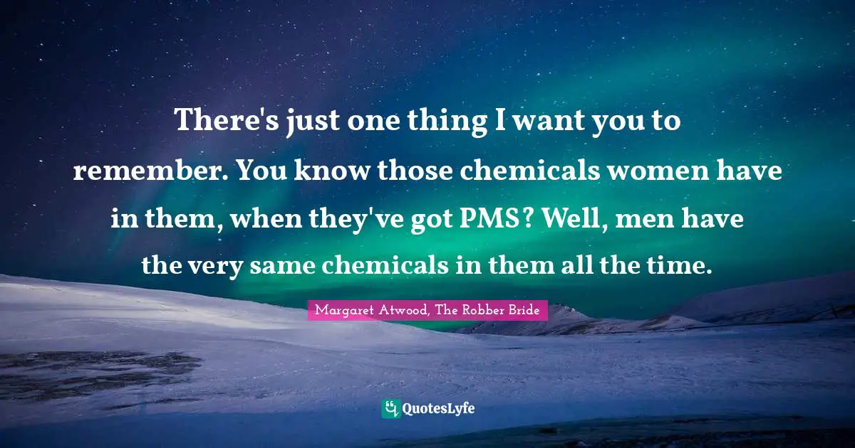 There's just one thing I want you to remember. You know those chemicals women have in them, when they've got PMS? Well, men have the very same chemicals in them all the time.